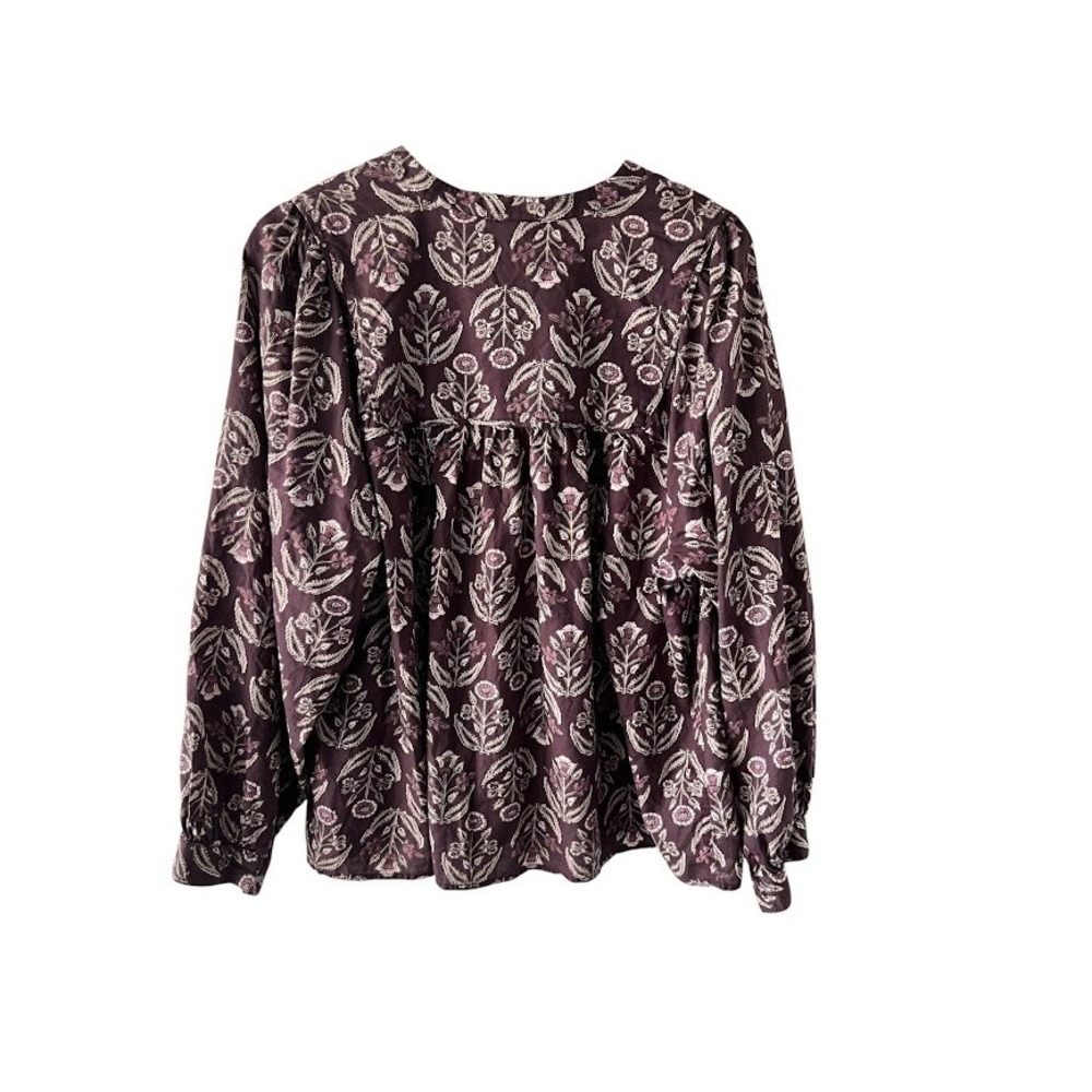 Pure Jill J. Jill Womens Large Plum Floral Woodblock Print V-Neck Blouse Top L - Picture 2 of 6